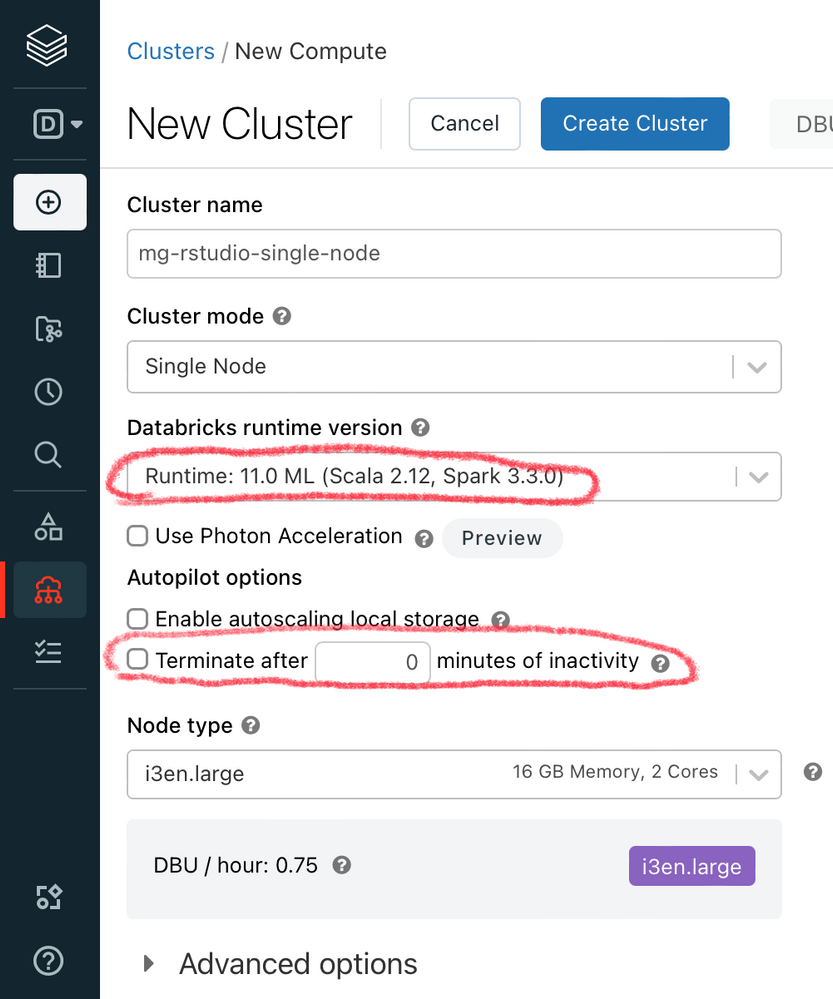 Cluster settings needed to run RStudio on Databricks