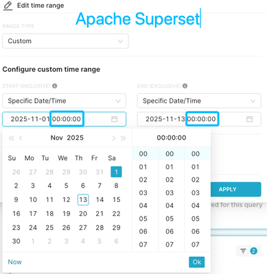 Apache Sperset Dashboard datetime picker shows full minute and second fields, 2025-11-13_19.09UTC.png Apache Sperset Dashboard datetime picker shows full minute and second fields, 2025-11-13_19.09UTC.png