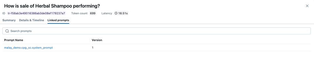 Open any MLflow trace to view the exact prompt version used for that response