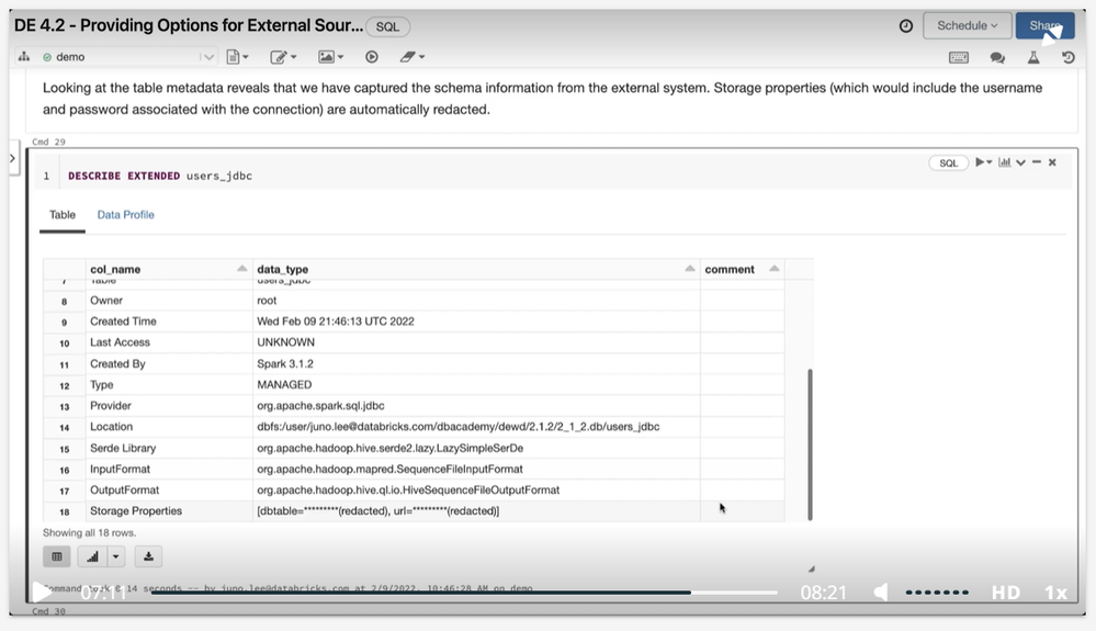 Decribe command from video lesson