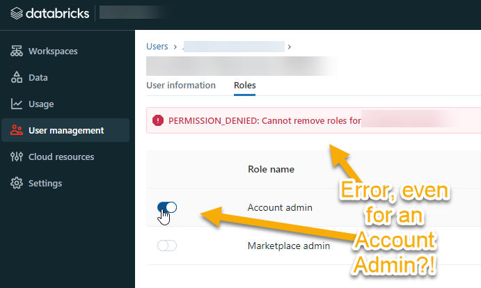 Databricks Permssion Error - Cannot Disable Original Account Databricks Permssion Error - Cannot Disable Original Account