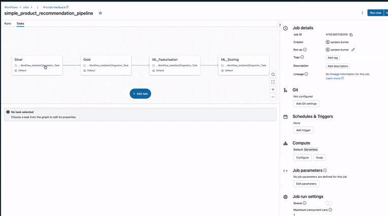 In the above image, ‘Job_cluster’ compute is already available and can be used.