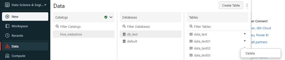 delete data option UI